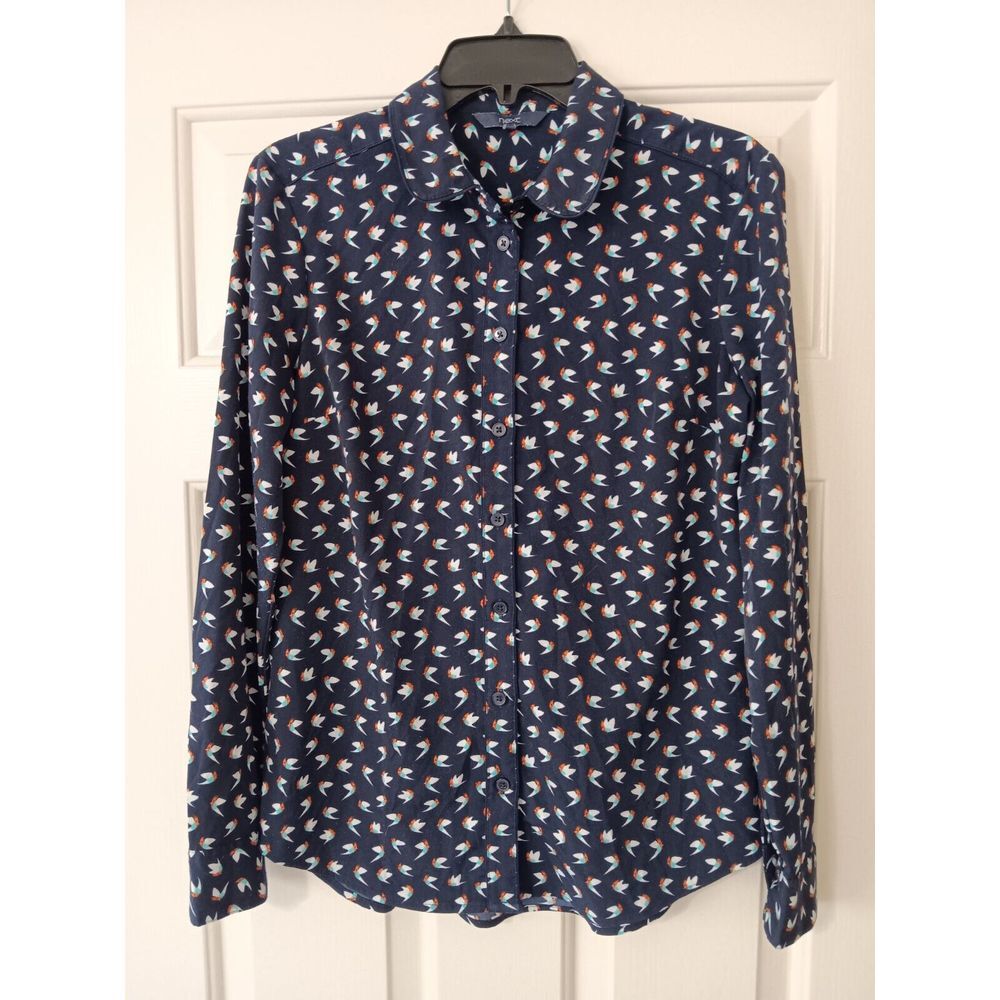 NEXT Shirt Navy Blue‎ Bird Animal Print Casual Smart Work Women's Size 8